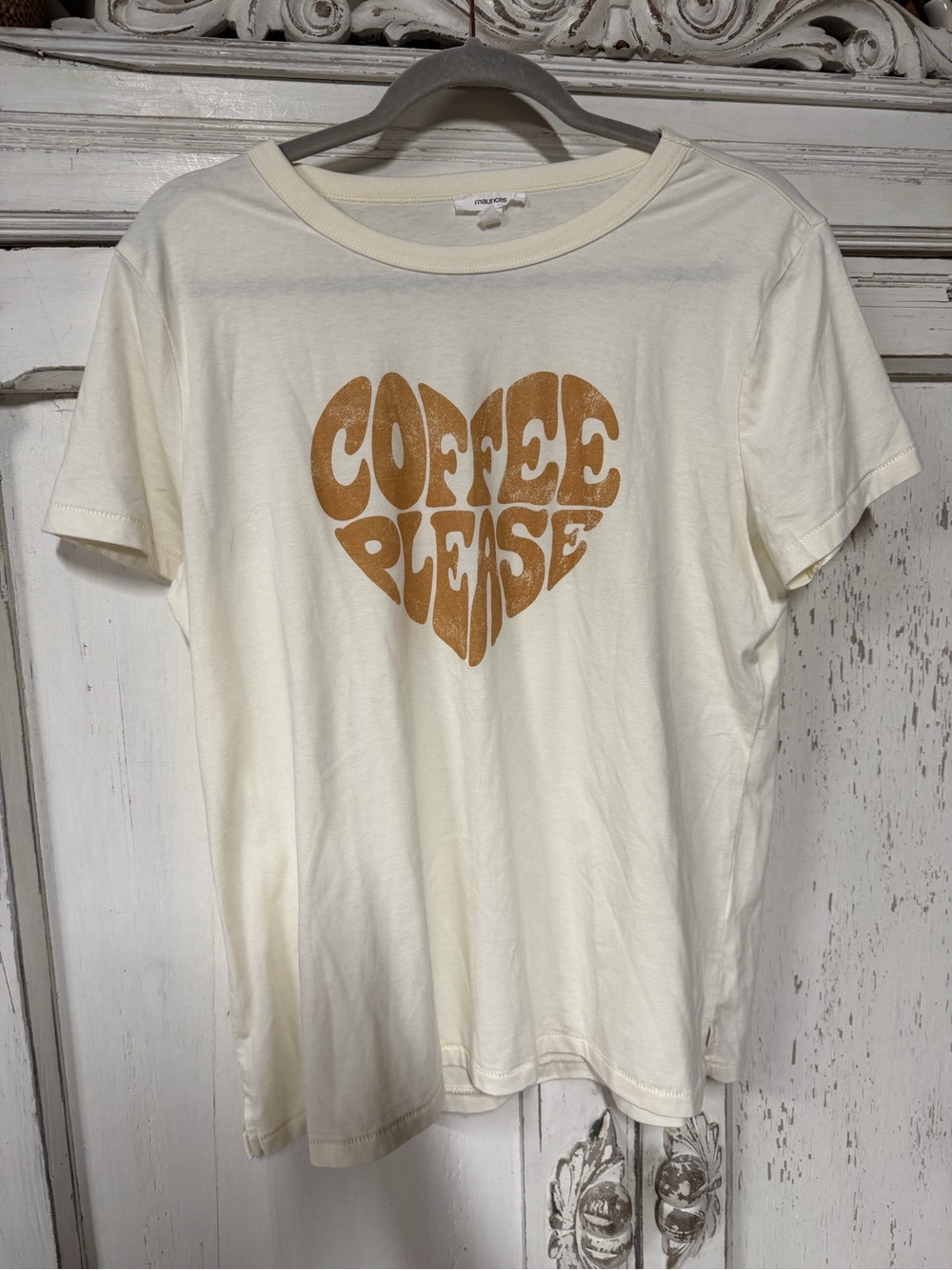 Maurices Cream Graphic Tee with Tan Heart 'Coffee Please'